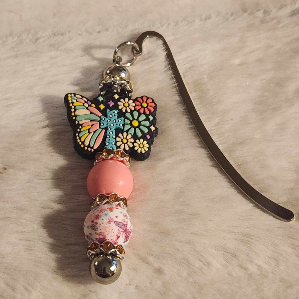 Beadable Bible and Book Marker "Butterfly and Cross Floral " #29